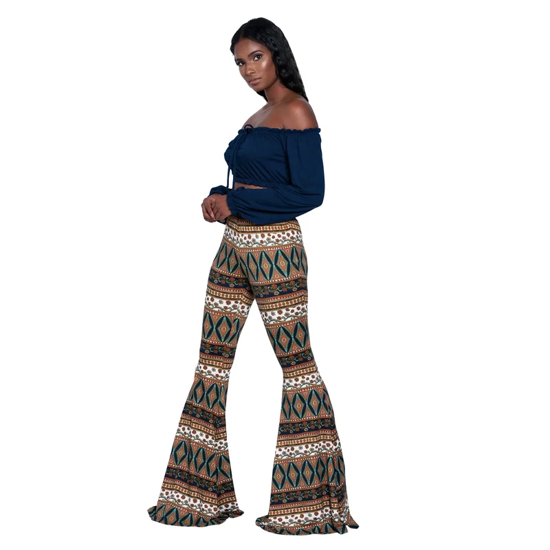 Damen Yoga Hose Bootcut Hüftjeans Schlaghose Flared Leggins Flower Power Retro