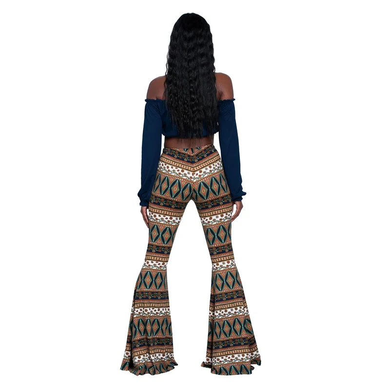 Damen Yoga Hose Bootcut Hüftjeans Schlaghose Flared Leggins Flower Power Retro