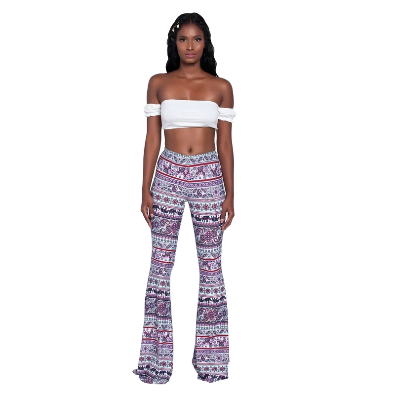 Damen Yoga Hose Bootcut Hüftjeans Schlaghose Flared Leggins Flower Power Retro