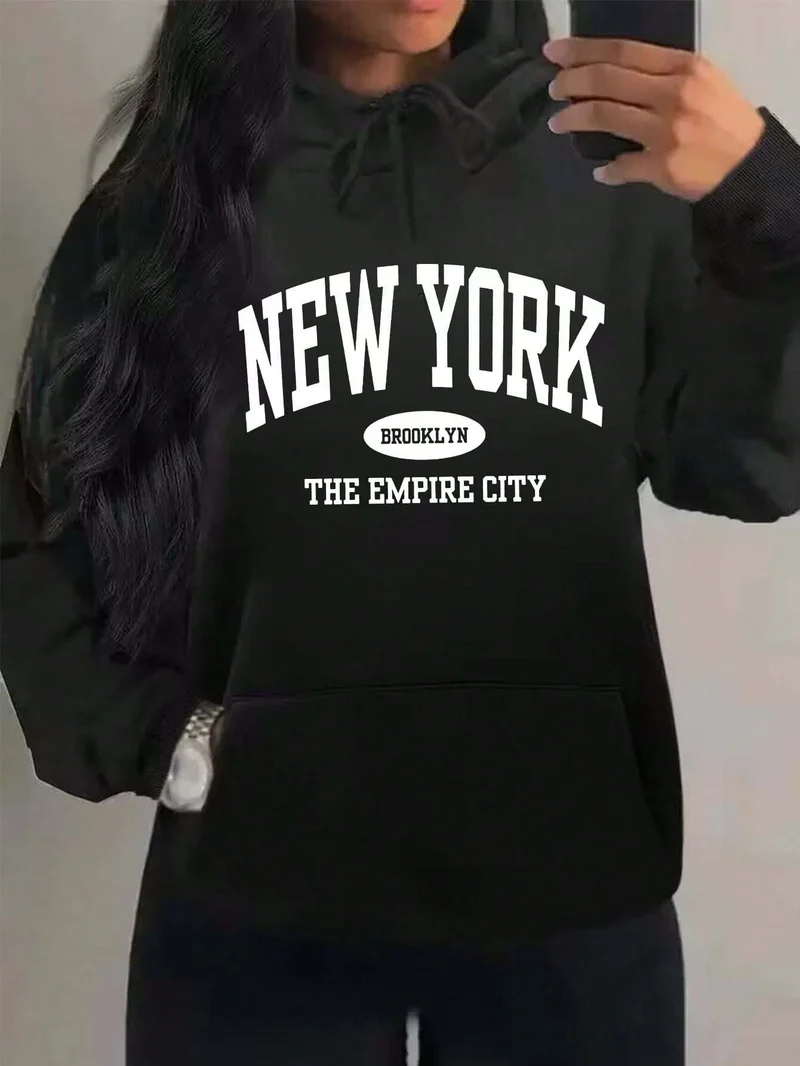 Felpa Con Cappuccio Donna New York City Giacca Sportiva Hoodie Tuta Maglia Shirt