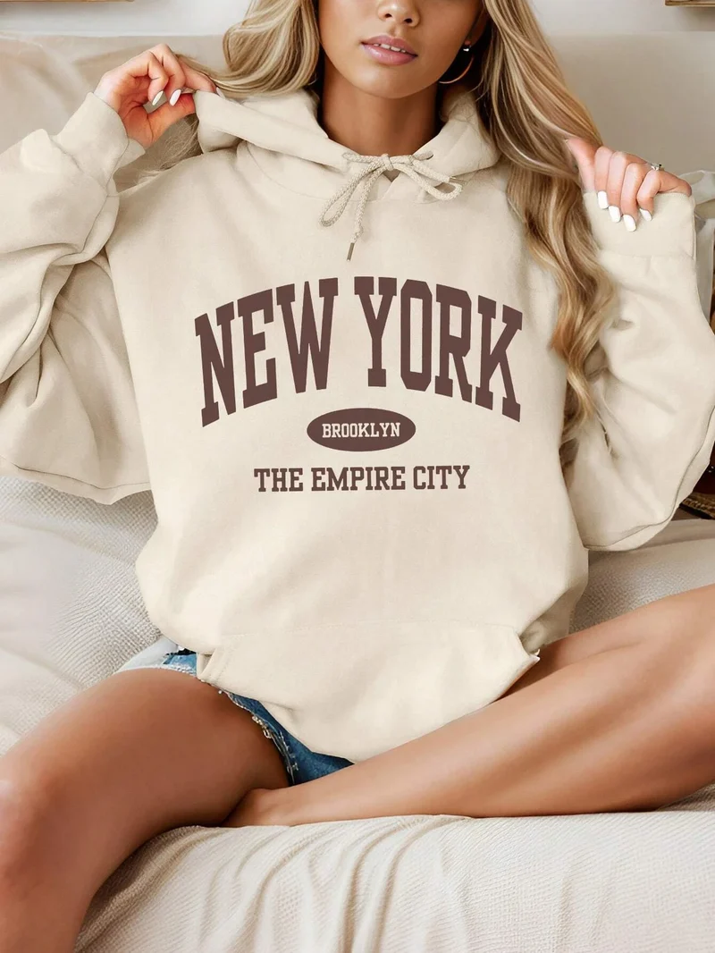 Felpa Con Cappuccio Donna New York City Giacca Sportiva Hoodie Tuta Maglia Shirt