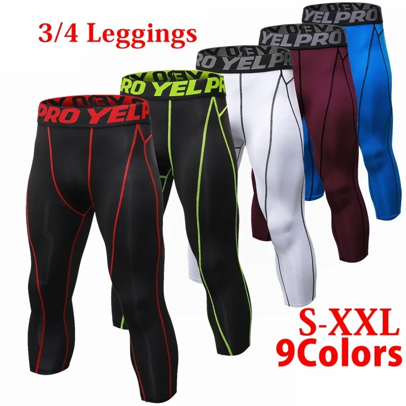 Pantaloni a Compressione da Uomo Leggings Calcio Corsa Palestra Leggins Calza
