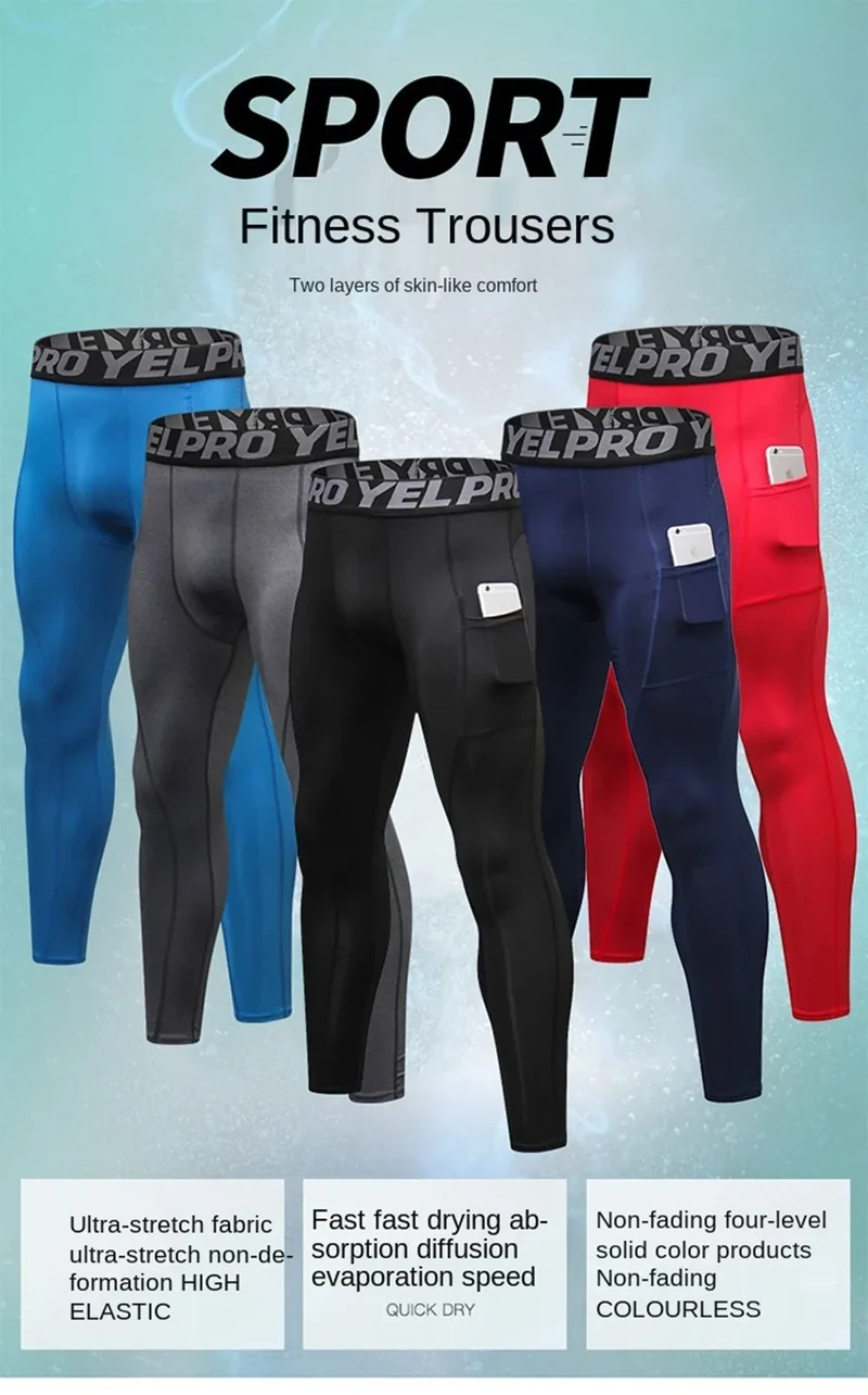 Pantaloni a Compressione da Uomo Leggings Calcio Corsa Palestra Leggins Calza