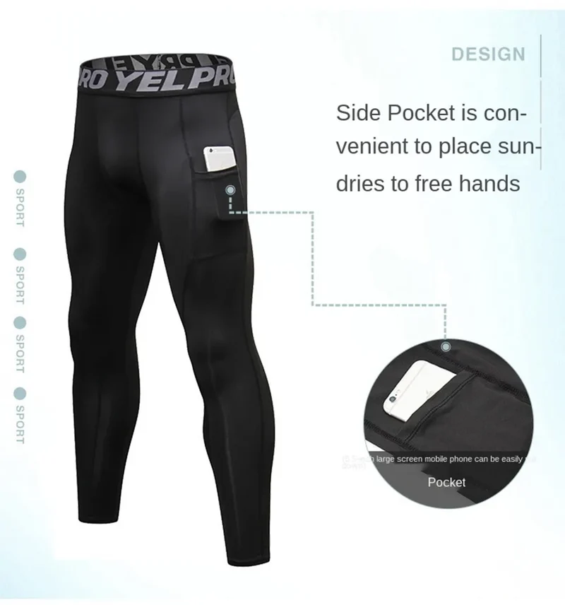 Pantaloni a Compressione da Uomo Leggings Calcio Corsa Palestra Leggins Calza