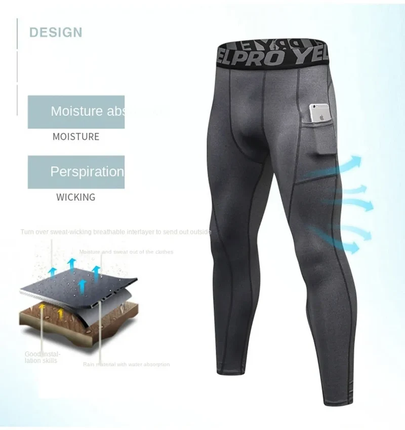 Pantaloni a Compressione da Uomo Leggings Calcio Corsa Palestra Leggins Calza