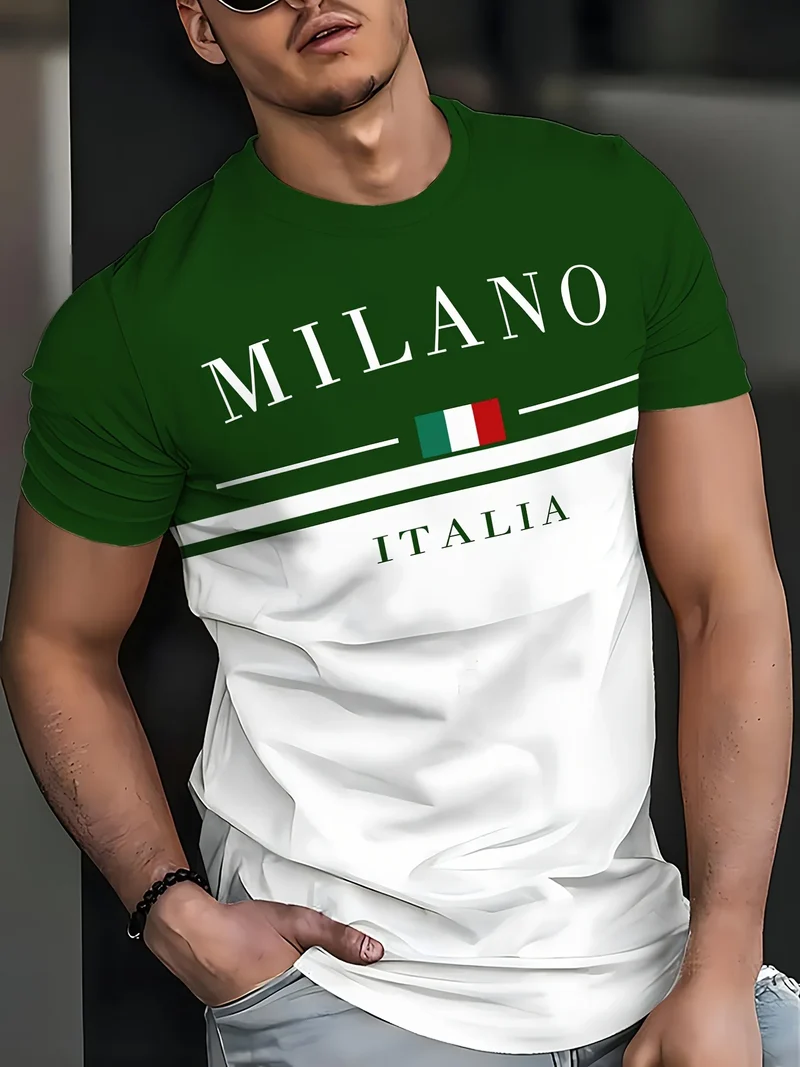 T-Shirt Uomo Manica Corta Italia Milano Maglietta Camicia Maglia Italy