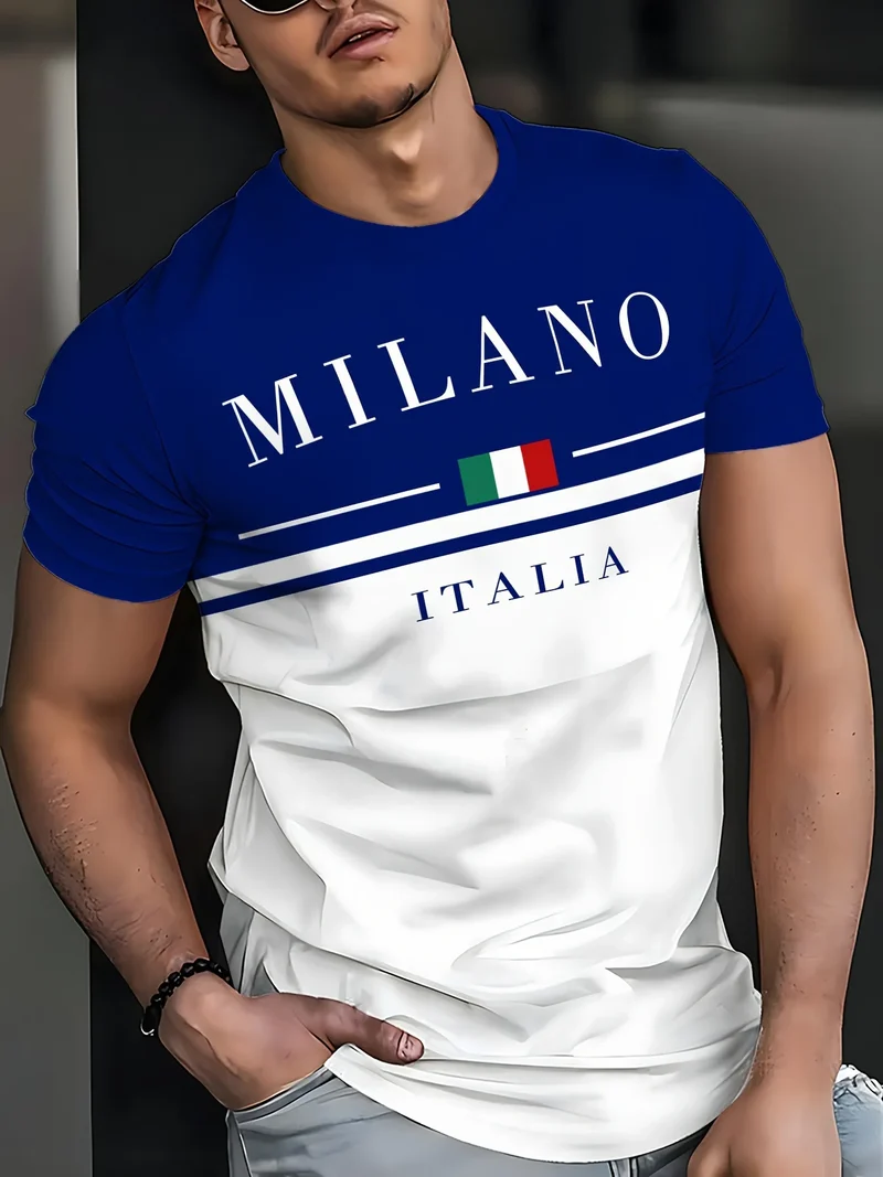 T-Shirt Uomo Manica Corta Italia Milano Maglietta Camicia Maglia Italy