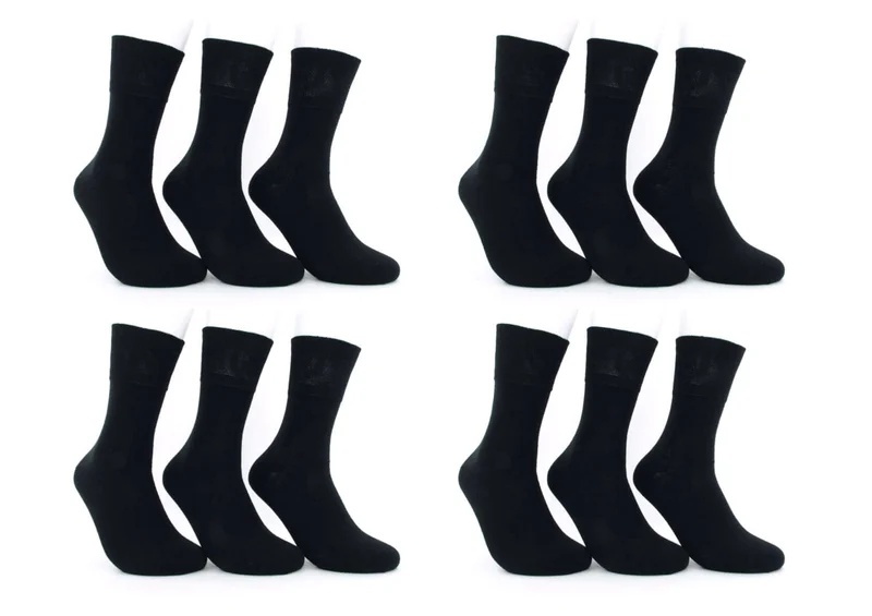 12 Paar Damen Diabetikersocken 97 % Baumwolle schwarz
