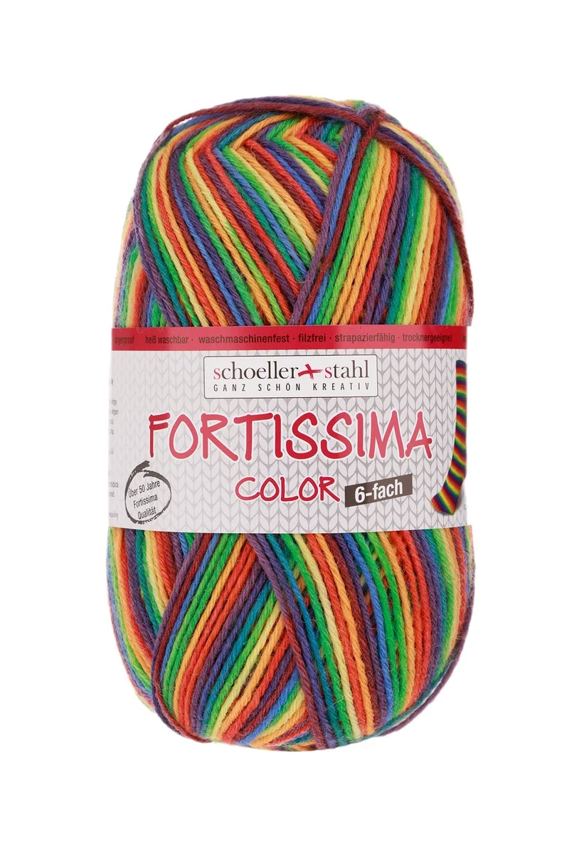 Fortissima 6-fach bunte Sockenwolle 150g | Farbe 199 - REGENBOGEN