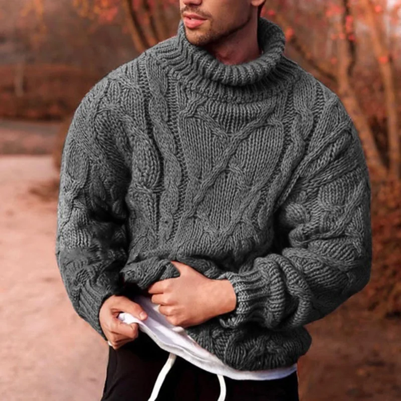 Herren Rollkragen Pullover Sweatshirt Pulli Sweater Langarm Shirt mit Zopfmuster