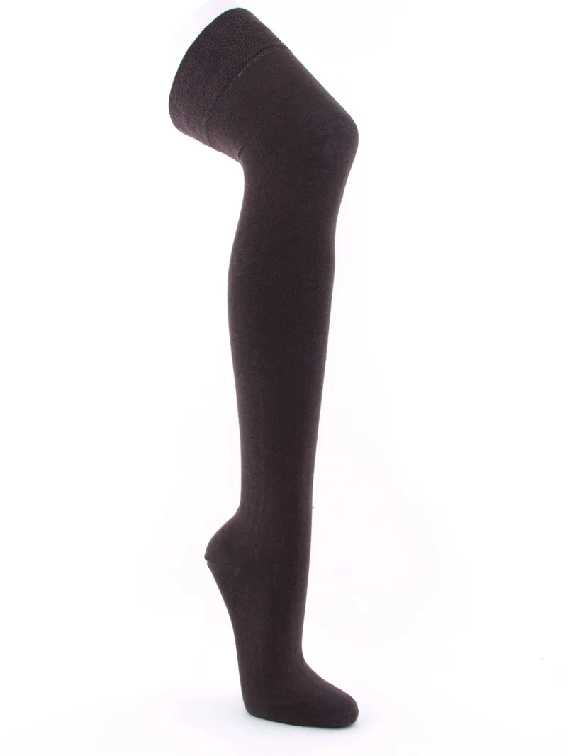 1 Paar Overknees Socken Baumwolle dunkelbraun