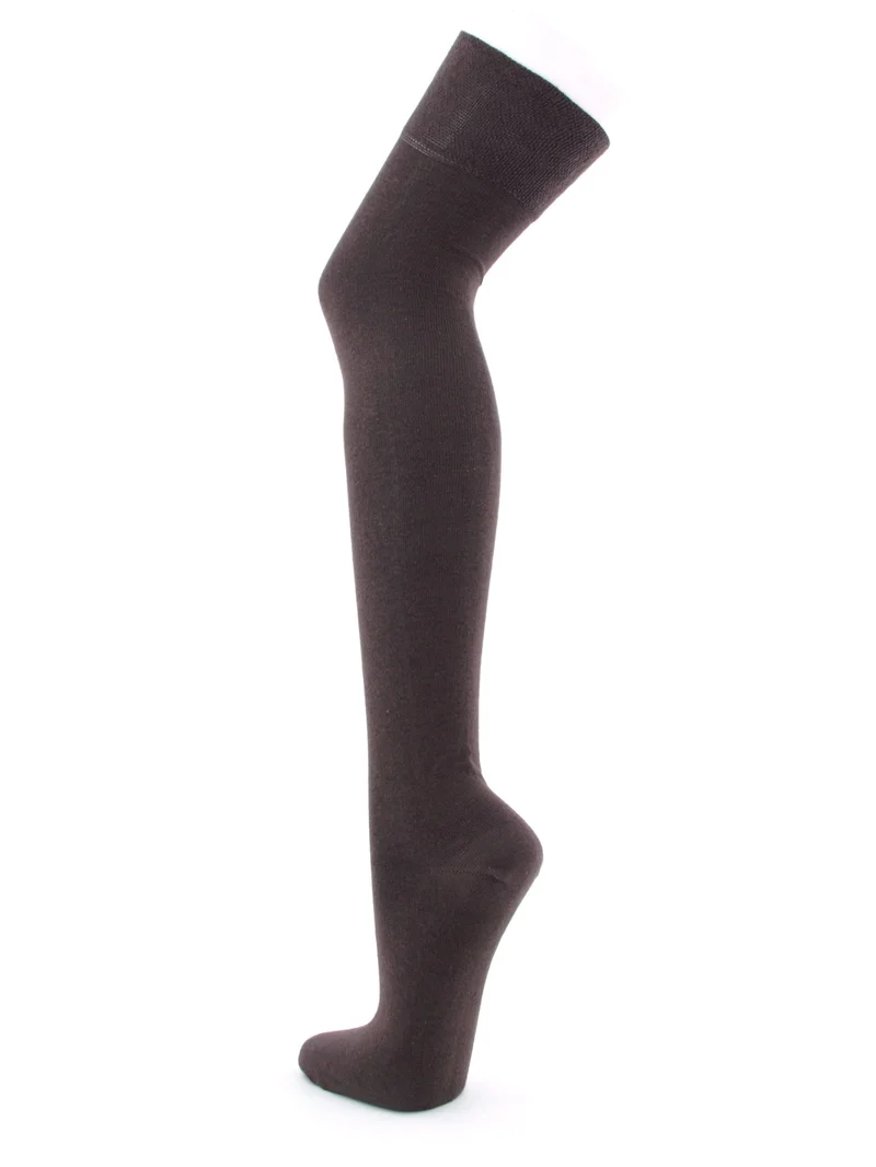 1 Paar Overknees Socken Baumwolle dunkelbraun