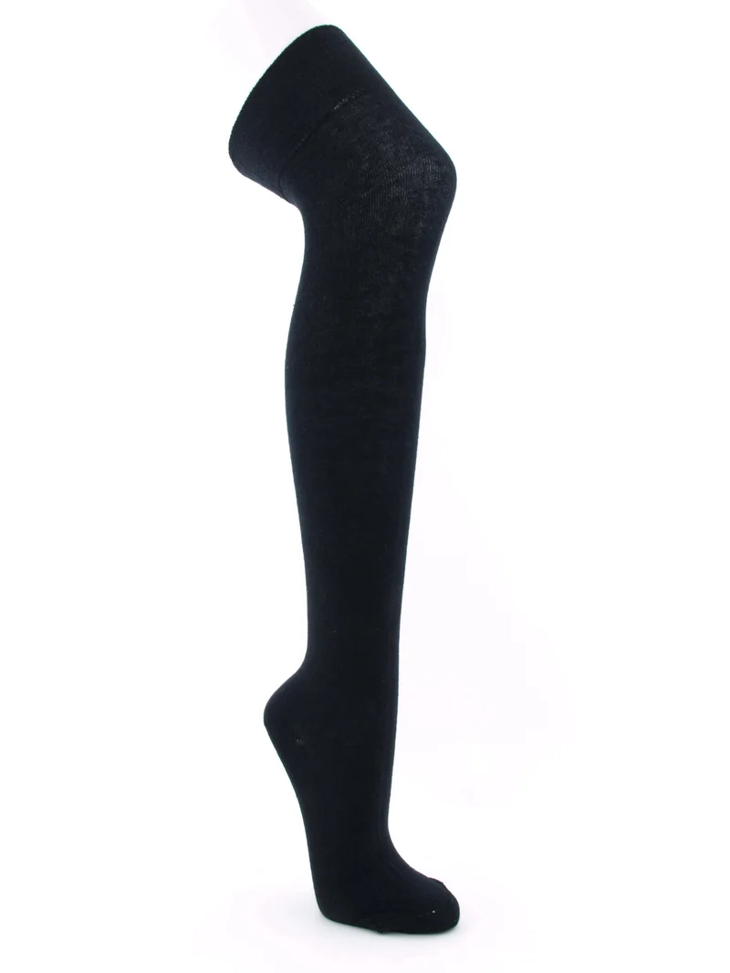 1 Paar Overknees Socken Baumwolle schwarz