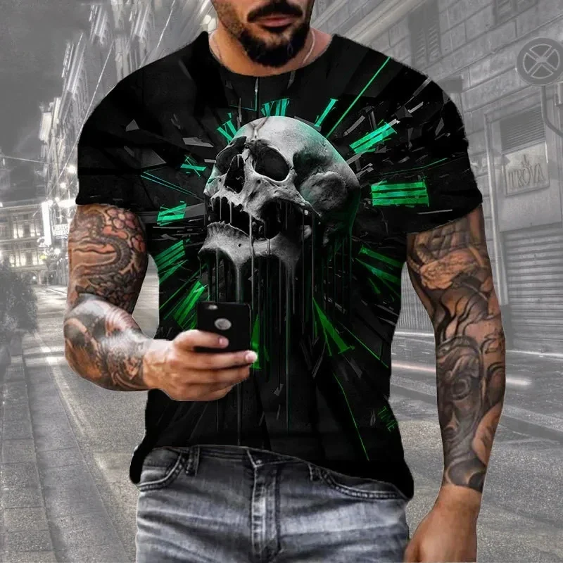 T-Shirt Uomo Manica Corta Horror Heavy Metal Maglietta Camicia Maglia Teschio