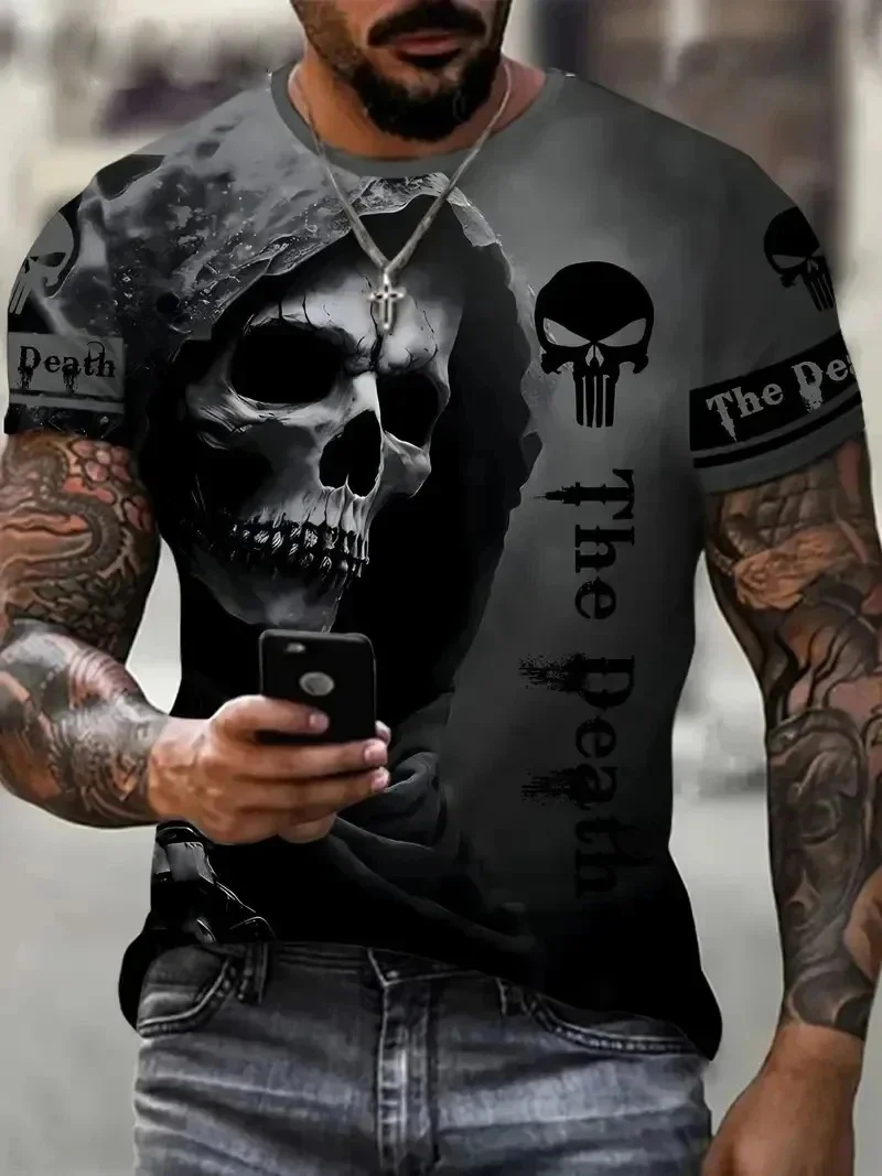 T-Shirt Uomo Manica Corta Horror Heavy Metal Maglietta Camicia Maglia Teschio