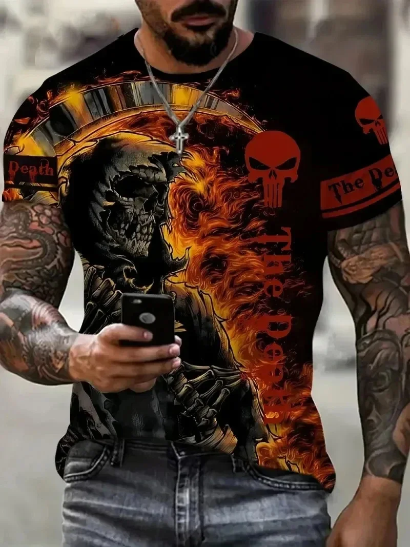 T-Shirt Uomo Manica Corta Horror Heavy Metal Maglietta Camicia Maglia Teschio