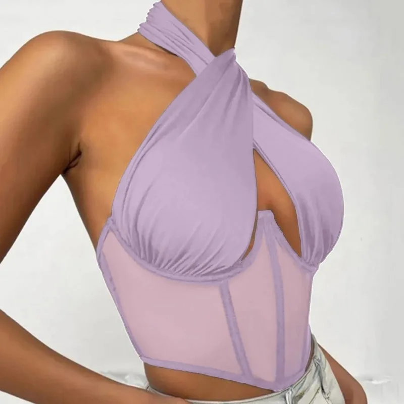 Damen Top Crossover Neckholder-Top Tank Top Shirt Trägertop Oberteil Blusen