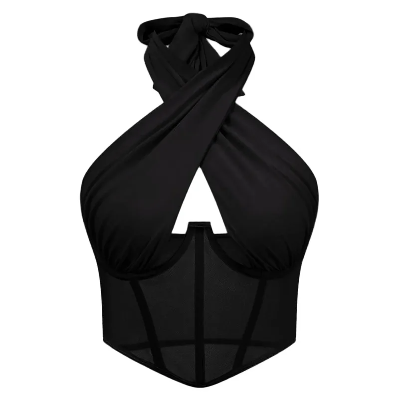 Damen Top Crossover Neckholder-Top Tank Top Shirt Trägertop Oberteil Blusen