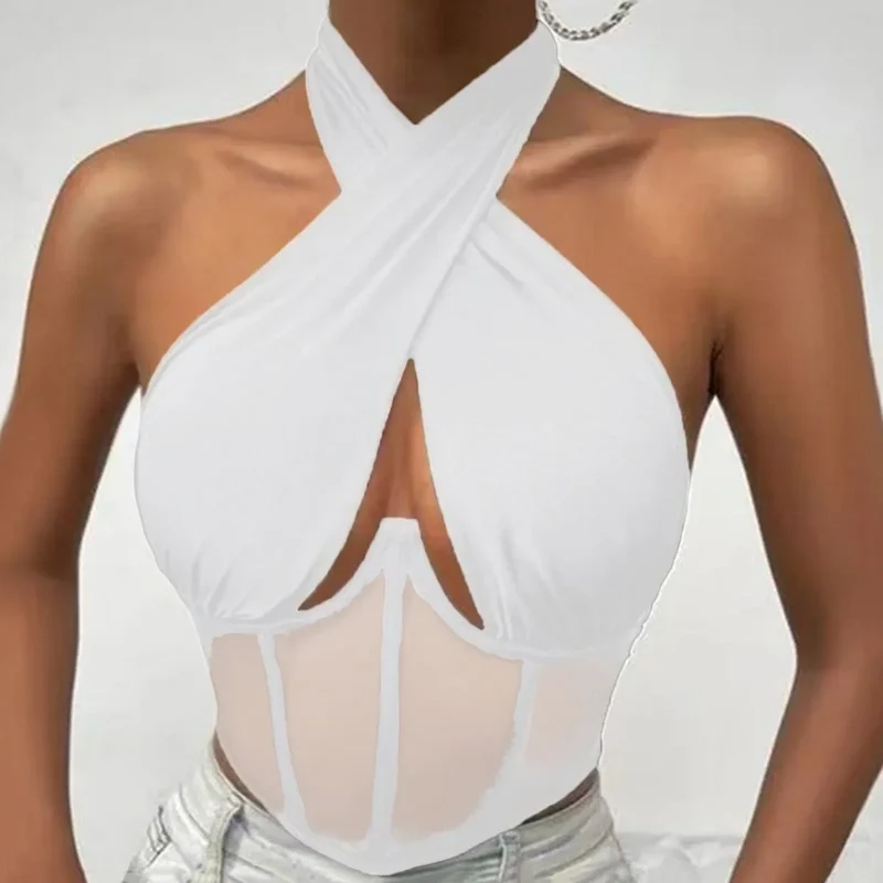 Damen Top Crossover Neckholder-Top Tank Top Shirt Trägertop Oberteil Blusen