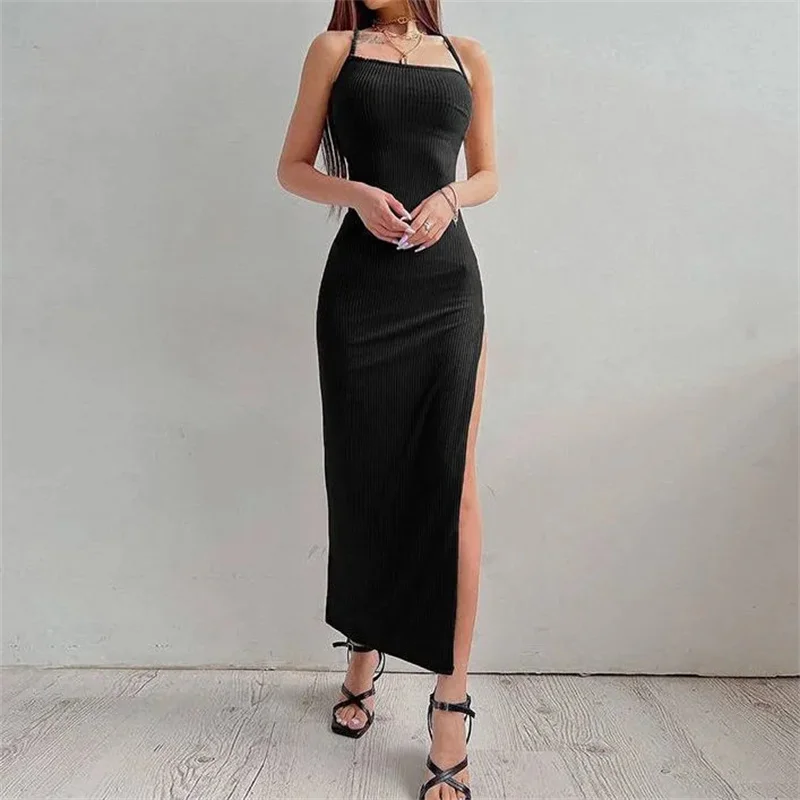 Sexy Mini Abito Nero Estivo Donna Gonna Canotta Vestito Corto Smanicato Party