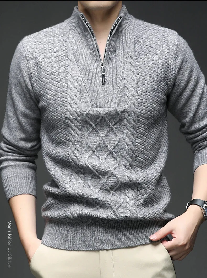 Herren Pullover Sweatshirt Troyer Pulli Sweater Stehkragen Zipper Langarmpulli