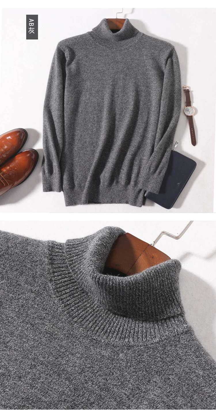 Herren Rollkragen Pullover Sweatshirt Langarm Pulli Sweater Shirt 100% Kaschmir