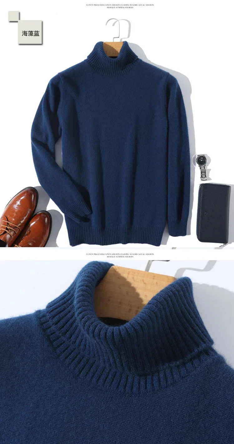 Herren Rollkragen Pullover Sweatshirt Langarm Pulli Sweater Shirt 100% Kaschmir