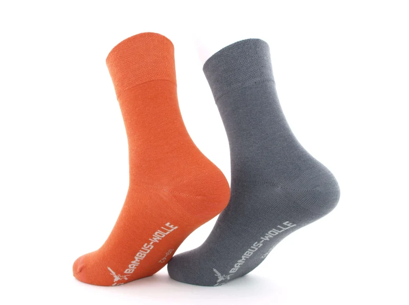 2 Paar Woll-Viskose-Socken orange/grau