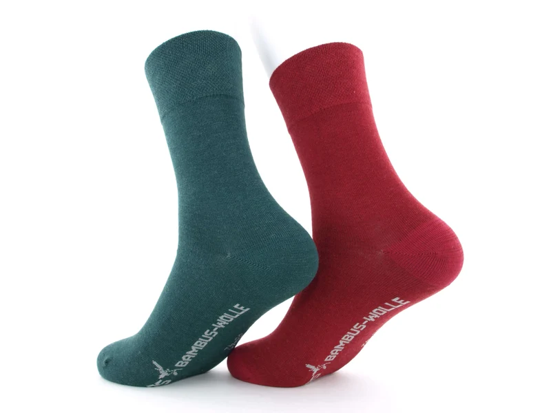 2 Paar Woll-Viskose-Socken grün/rot
