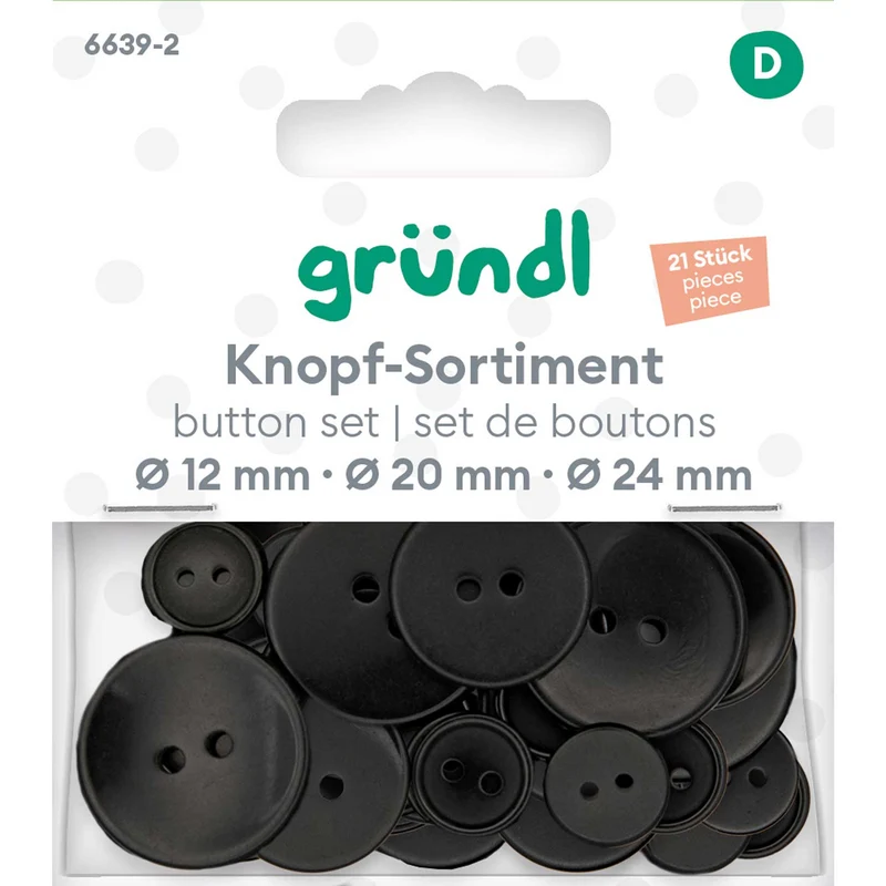 Knopf Sort. Kunstst. Ø 12/20/24 mm, 21 Stück