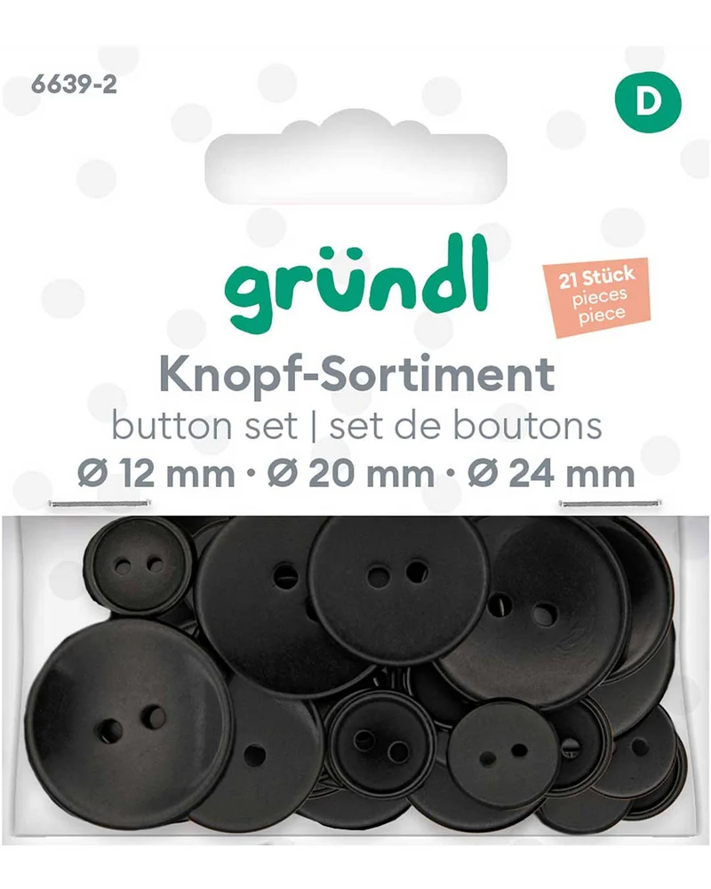 Knopf Sort. Kunstst. Ø 12/20/24 mm, 21 Stück