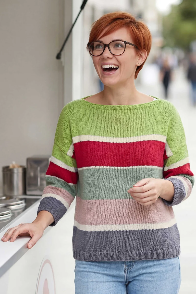Anleitung Pulli mit Blockstreifen – grün-rot