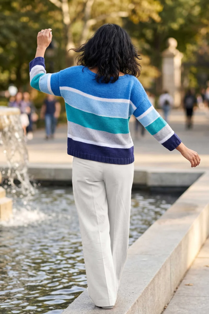 Anleitung Pulli mit Blockstreifen – blau-weiß