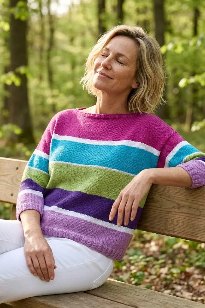 Anleitung Pulli mit Blockstreifen – orchidee-türkis