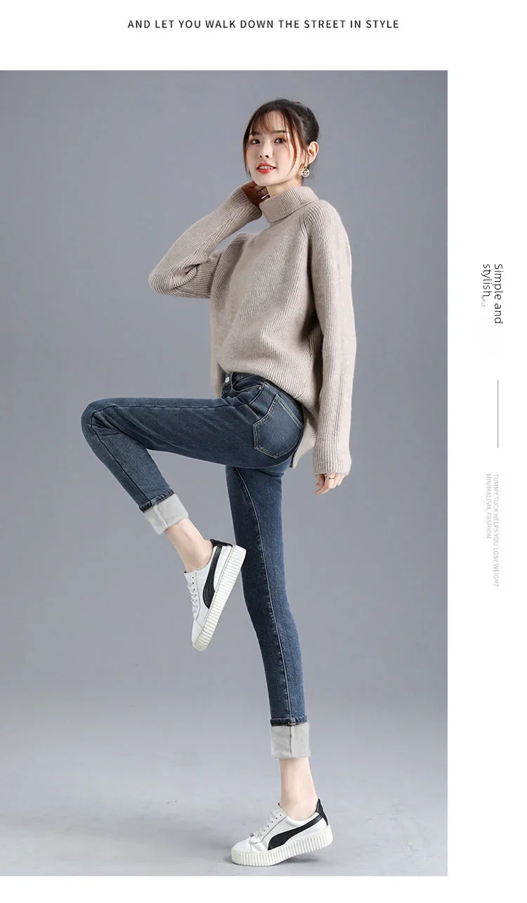 Damen Winter Warm Thermo Jeans Hose Innenfleece Stretch Hosen Leggins Denim