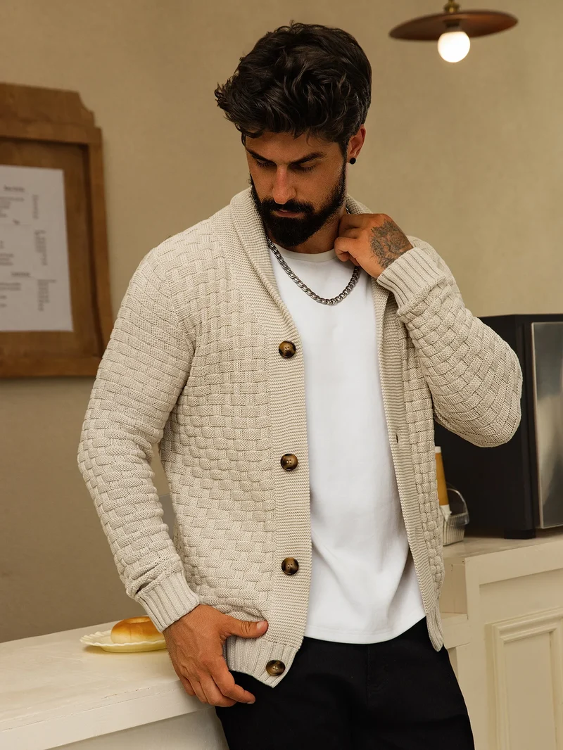 Herren Herbst Jacke Übergangsjacke Sweatjacke Sweater Strickjacke mit Zopfmuster