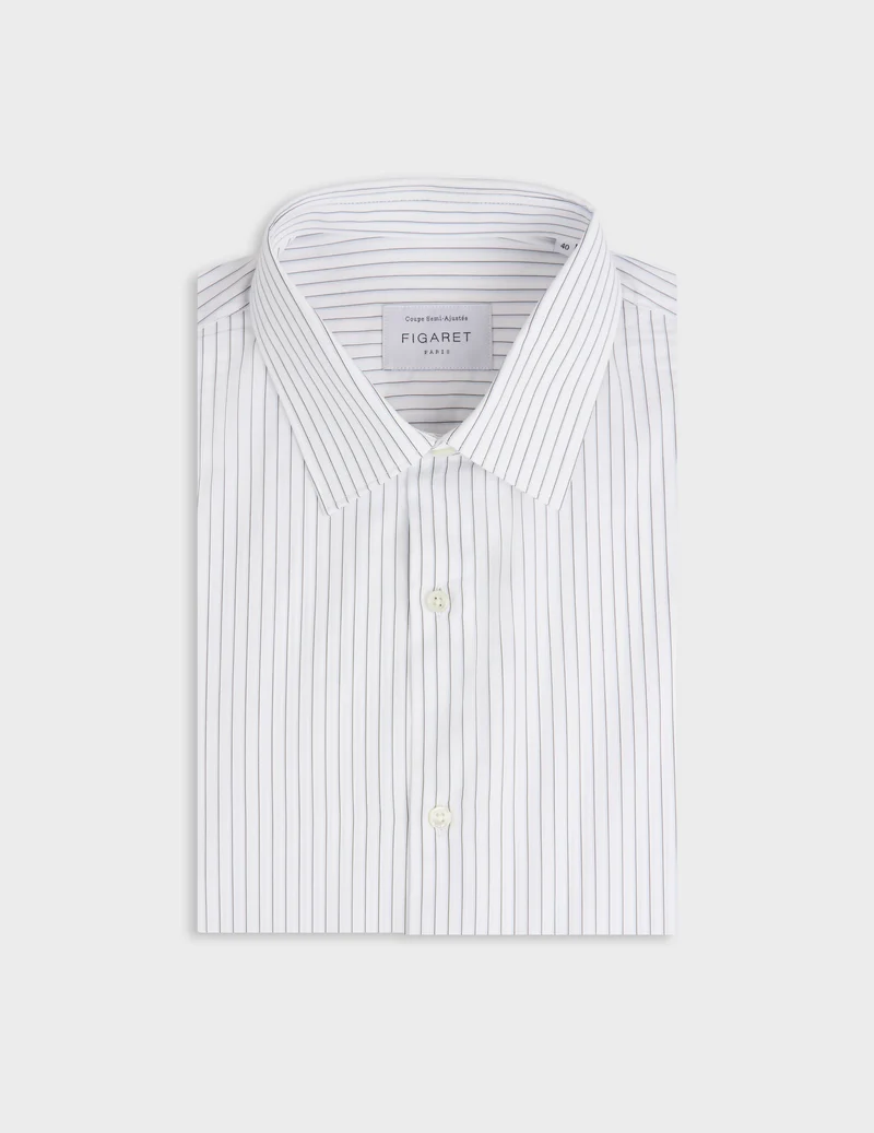 Chemise semi-ajustée rayée kaki