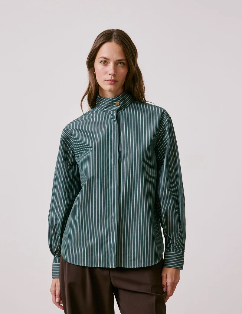 Chemise Innaée en popeline rayée verte