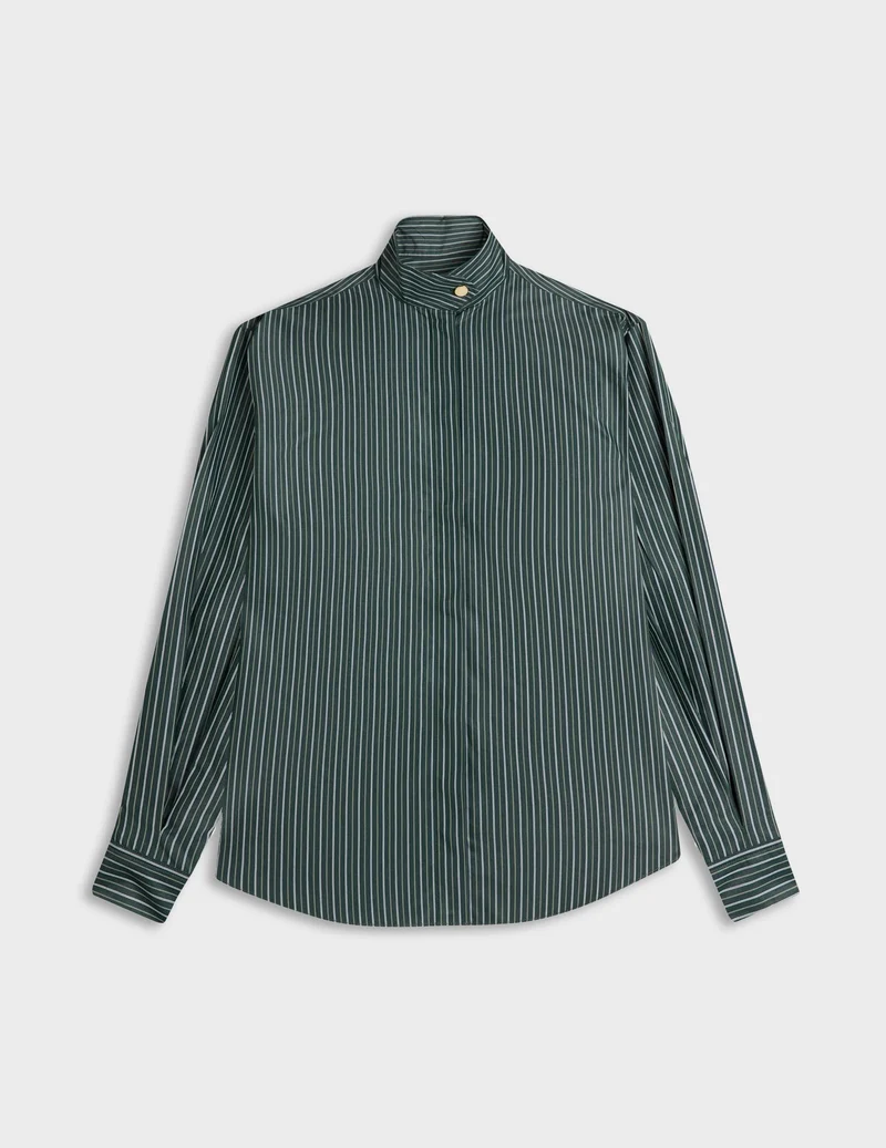 Chemise Innaée en popeline rayée verte