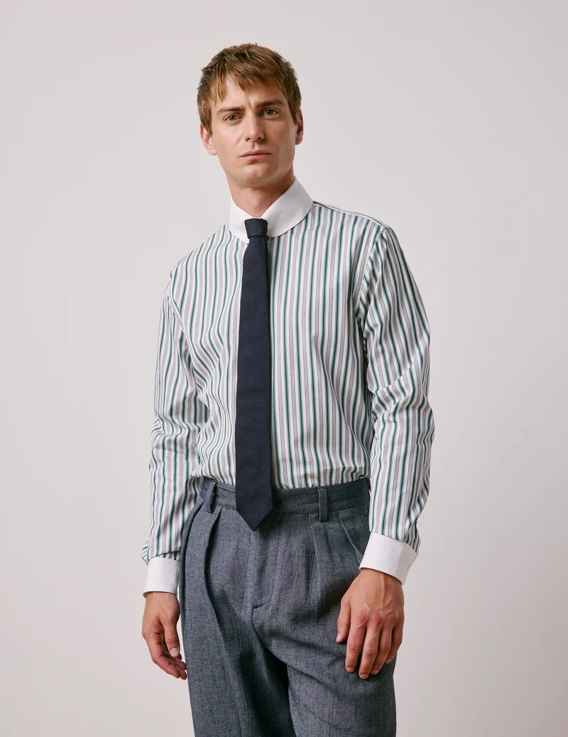 Chemise semi-ajustée rayée verte
