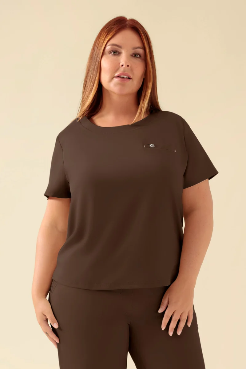 KAERE Shirt Damen - Rundhalsausschnitt coffee
