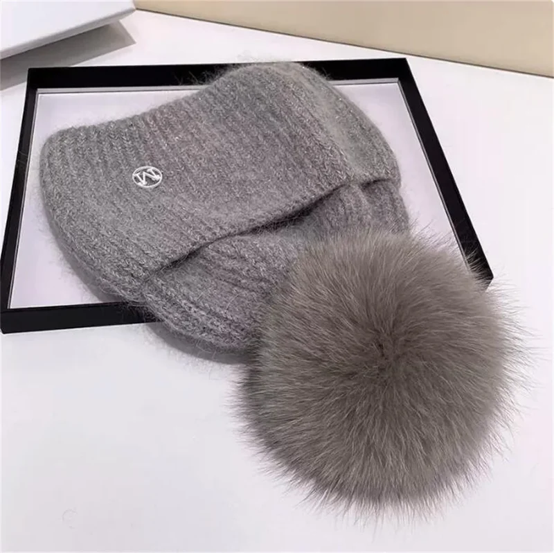 Damen Wolle Mütze Wintermütze Strickmütze Gefüttert Pudel Bommelmütze Pudelmütze
