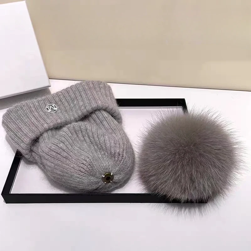 Damen Wolle Mütze Wintermütze Strickmütze Gefüttert Pudel Bommelmütze Pudelmütze