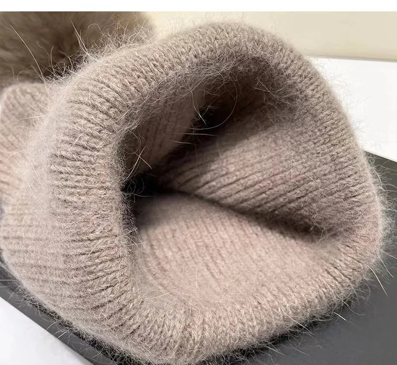 Damen Wolle Mütze Wintermütze Strickmütze Gefüttert Pudel Bommelmütze Pudelmütze