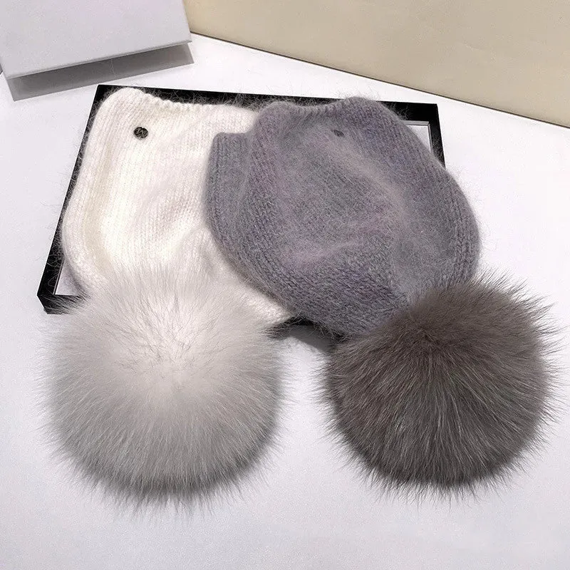 Damen Wolle Mütze Wintermütze Strickmütze Gefüttert Pudel Bommelmütze Pudelmütze