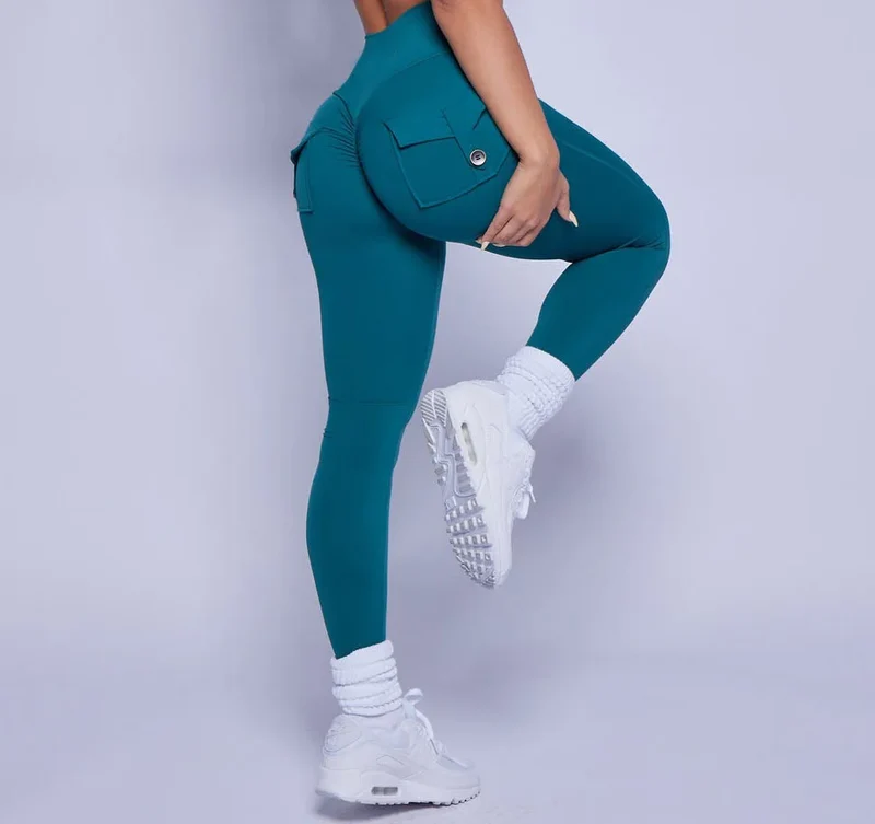 Damen Leggings Push Up Stretch Leggins Yoga Fitness Hose m Tasche Sexy Gym Wear