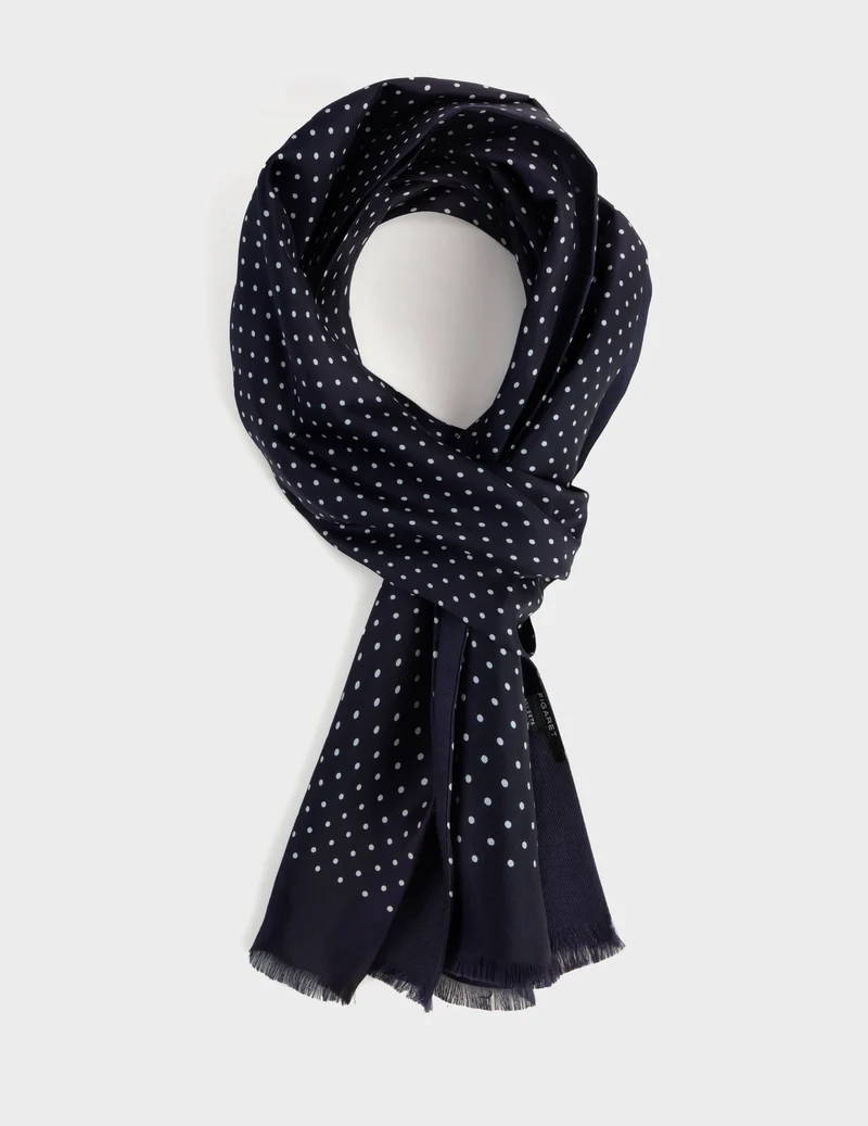 Echarpe en twill de soie à pois marine