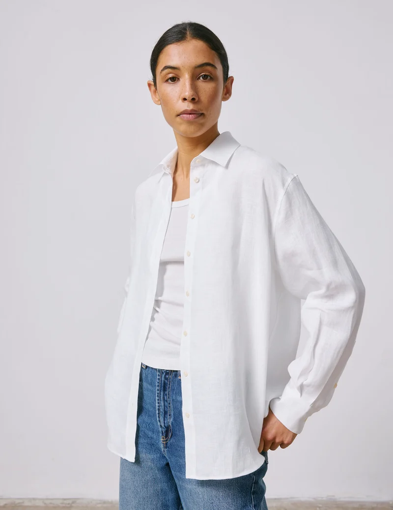 Chemise oversize Delina en lin blanc