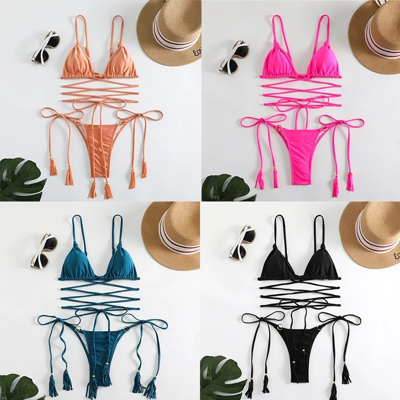 Damen Micro Bikini BH Set Gepolstert Brasilianischer Badeanzug Bademode Strand