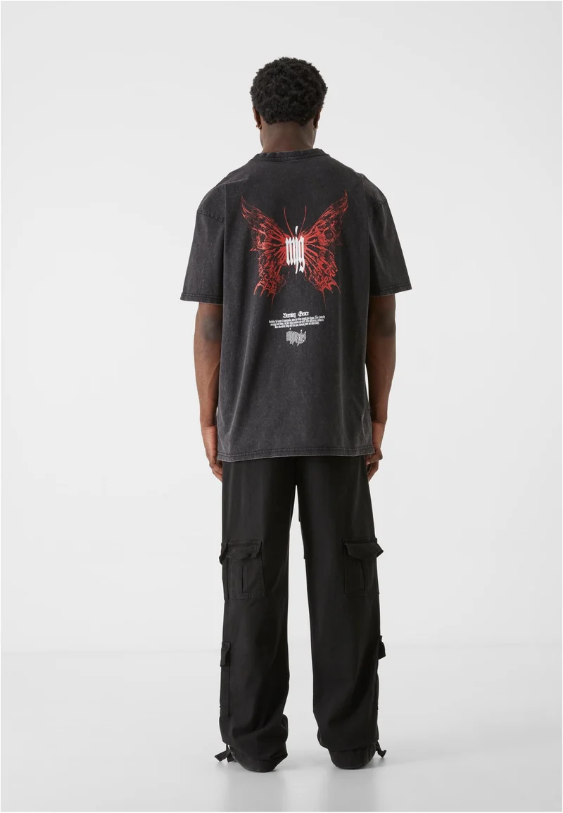 MJG Heavy Oversized Acid Washed Tee Inferno Butterfly